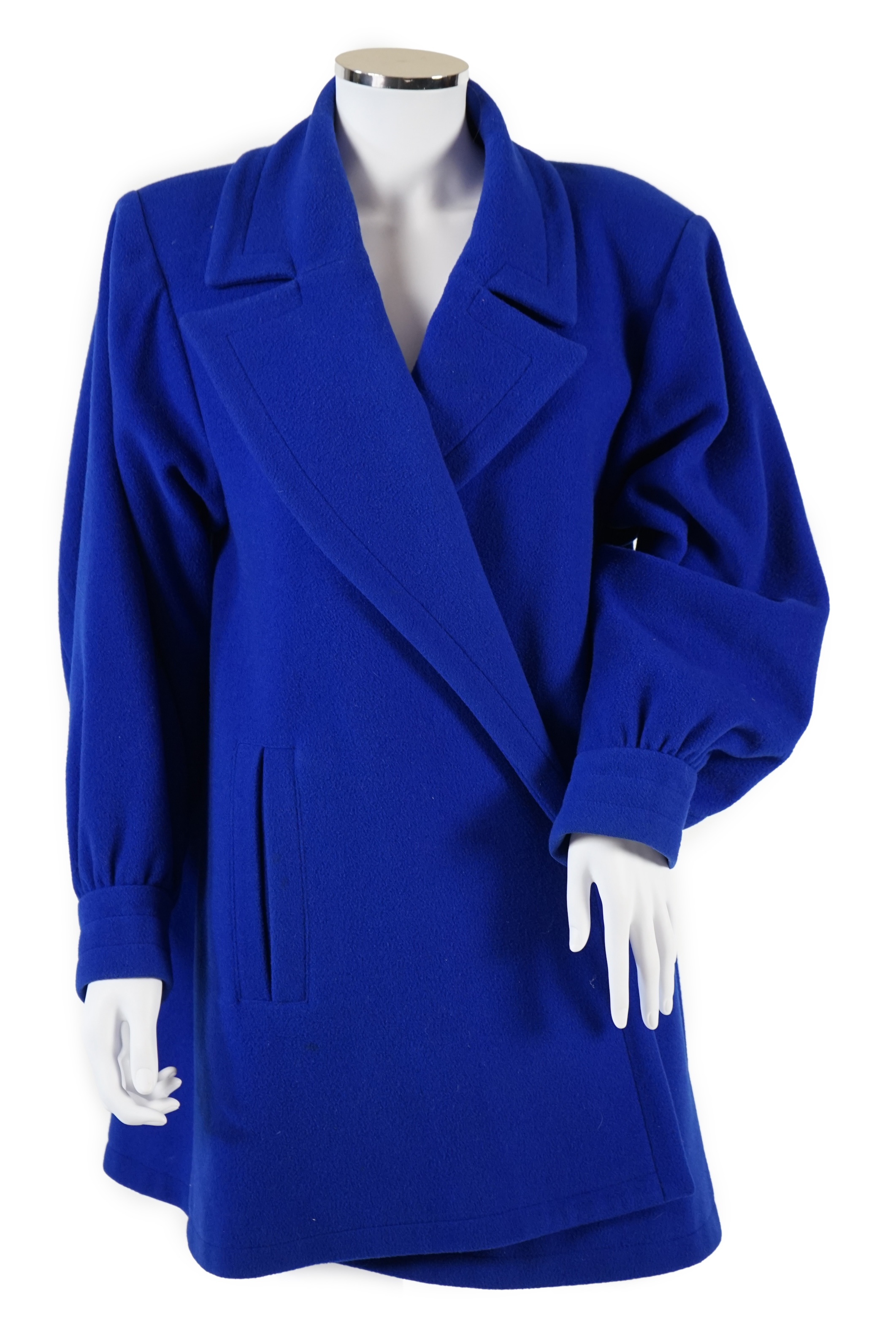 A vintage Yves Saint Laurent variation lady's royal blue wool coat, F 38 (UK 10). Proceeds to Happy Paws Puppy Rescue